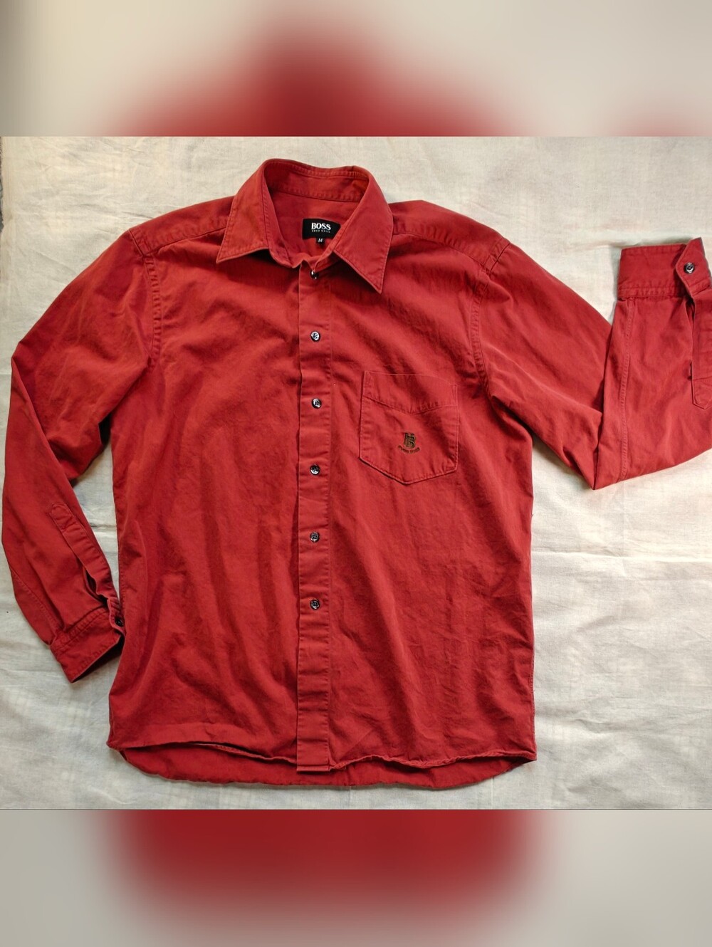 Vintage Hugo BOSS Men's Red Button-Down Shirt Size M Made Portugal
